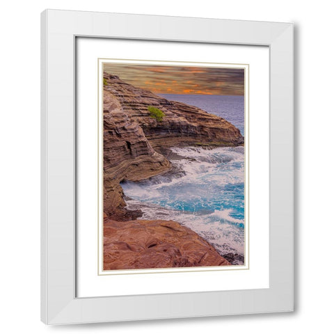 Ocean view from Spitting Caves-Oahu-Hawaii White Modern Wood Framed Art Print with Double Matting by Norring, Tom