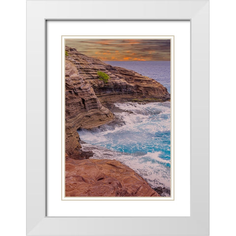 Ocean view from Spitting Caves-Oahu-Hawaii White Modern Wood Framed Art Print with Double Matting by Norring, Tom