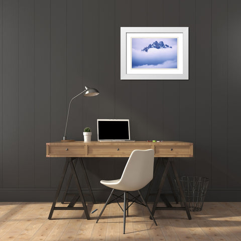 Idaho, Sawtooth Range Mountain peaks wtih clouds White Modern Wood Framed Art Print with Double Matting by Flaherty, Dennis