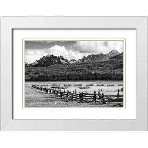 Idaho, Sawtooth NRA Rail fence and landscape White Modern Wood Framed Art Print with Double Matting by Flaherty, Dennis