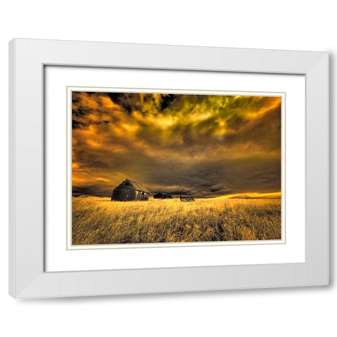 USA-Idaho-Liberty-Infrared of old cabin near Liberty White Modern Wood Framed Art Print with Double Matting by Eggers, Terry