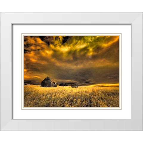 USA-Idaho-Liberty-Infrared of old cabin near Liberty White Modern Wood Framed Art Print with Double Matting by Eggers, Terry