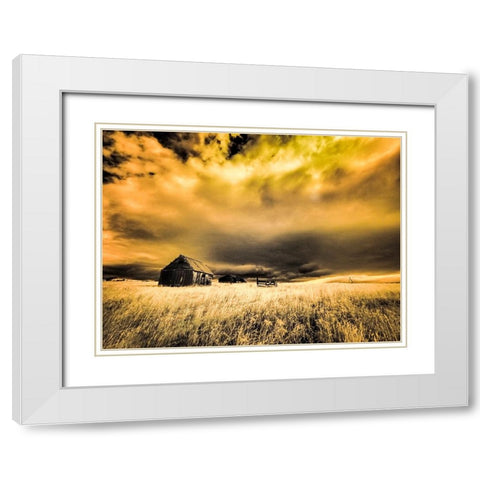 USA-Idaho-Liberty-Infrared of old cabin near Liberty White Modern Wood Framed Art Print with Double Matting by Eggers, Terry