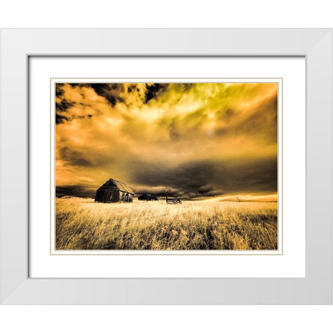 USA-Idaho-Liberty-Infrared of old cabin near Liberty White Modern Wood Framed Art Print with Double Matting by Eggers, Terry