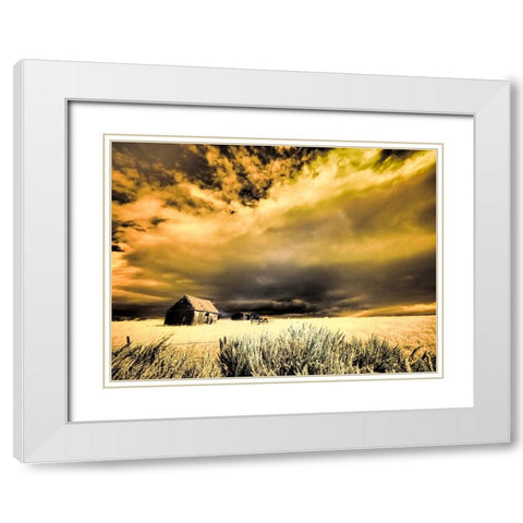 USA-Idaho-Liberty-Infrared of old cabin near Liberty White Modern Wood Framed Art Print with Double Matting by Eggers, Terry