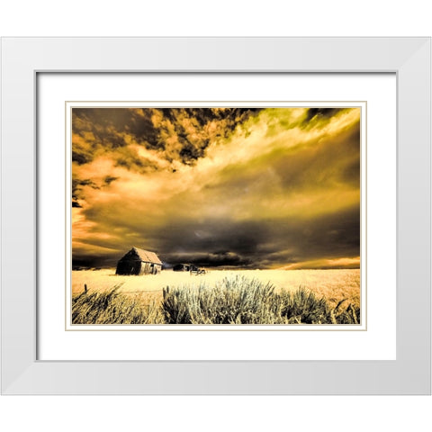 USA-Idaho-Liberty-Infrared of old cabin near Liberty White Modern Wood Framed Art Print with Double Matting by Eggers, Terry