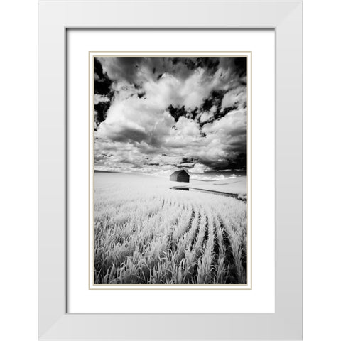 Infrared Palouse fields and barn-PR White Modern Wood Framed Art Print with Double Matting by Eggers, Terry