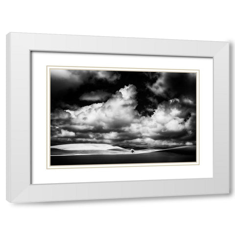 USA-Idaho-Palouse Country-Small tree in wheat field with Running light White Modern Wood Framed Art Print with Double Matting by Eggers, Terry