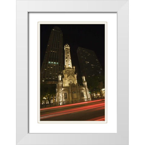 Illinois, Chicago Water Tower on Michigan Avenue White Modern Wood Framed Art Print with Double Matting by Flaherty, Dennis