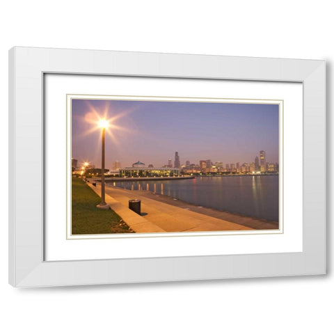 Illinois, Chicago Skyscrapers and Lake Michigan White Modern Wood Framed Art Print with Double Matting by Flaherty, Dennis