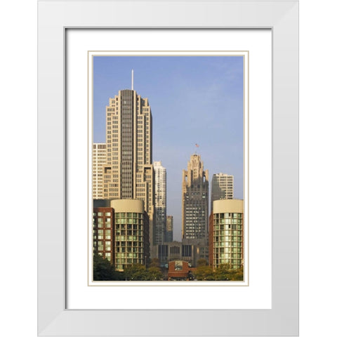 USA, Illinois, Chicago Downtown buildings White Modern Wood Framed Art Print with Double Matting by Flaherty, Dennis