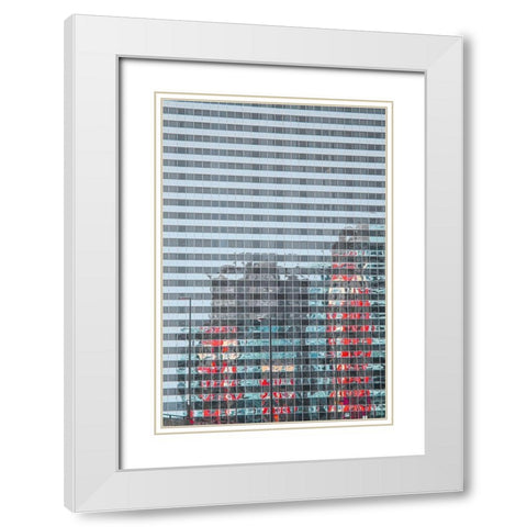 Shot from the Chicago River in downtown Chicago-reflections of city skyline White Modern Wood Framed Art Print with Double Matting by Ostrowitz, Mallorie