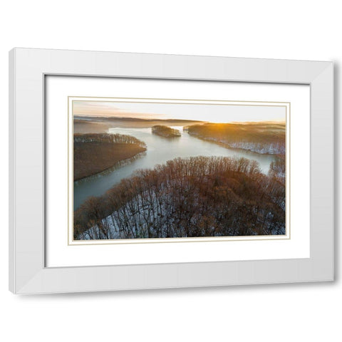 Aerial view of lake Stephen A Forbes State Park-Marion County-Illinois White Modern Wood Framed Art Print with Double Matting by Day, Richard and Susan