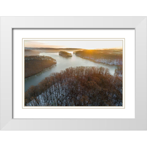 Aerial view of lake Stephen A Forbes State Park-Marion County-Illinois White Modern Wood Framed Art Print with Double Matting by Day, Richard and Susan
