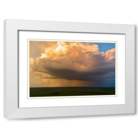 Aerial view of thunderstorm clouds at sunset-Marion County-Illinois White Modern Wood Framed Art Print with Double Matting by Day, Richard and Susan