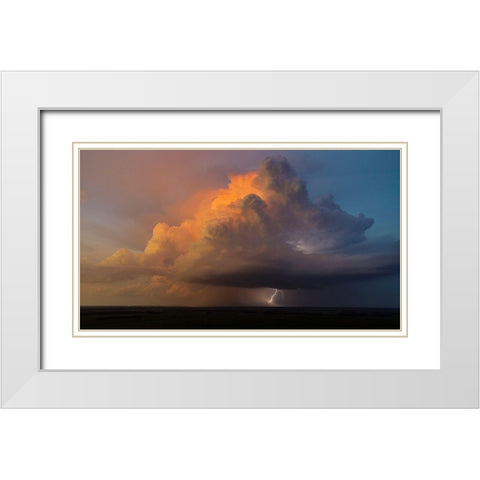 Aerial view of thunderstorm clouds and lightning at sunset-Marion County-Illinois White Modern Wood Framed Art Print with Double Matting by Day, Richard and Susan