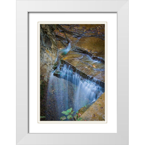 Rocky Ledges with Waterfall in Clifty Creek Park-Indiana White Modern Wood Framed Art Print with Double Matting by Miller, Anna