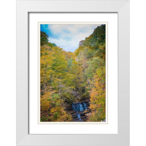 Fall Foliage Over Waterfall in Clifty Creek Park-Southern Indiana White Modern Wood Framed Art Print with Double Matting by Miller, Anna