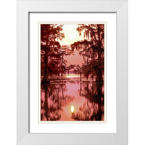 Louisiana Sunset on a Atchafalaya Basin bayou White Modern Wood Framed Art Print with Double Matting by Welling, Dave