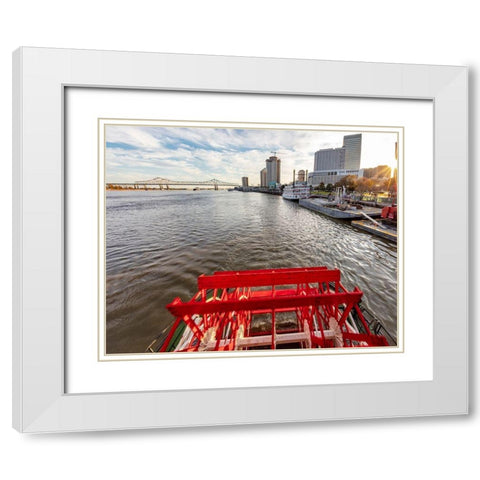 Paddle wheel in motion on the historic steamboat The Natchez in New Orleans-Louisiana-USA White Modern Wood Framed Art Print with Double Matting by Haney, Chuck