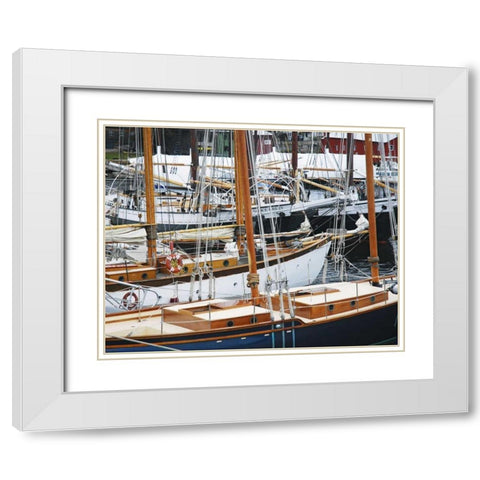 USA, Maine, Camden Sailboats in harbor White Modern Wood Framed Art Print with Double Matting by Terrill, Steve