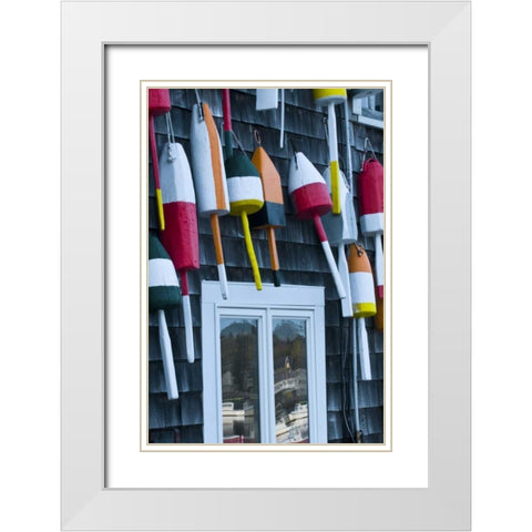 ME, Bernard Buoys hang on wall by harbor White Modern Wood Framed Art Print with Double Matting by Rotenberg, Nancy