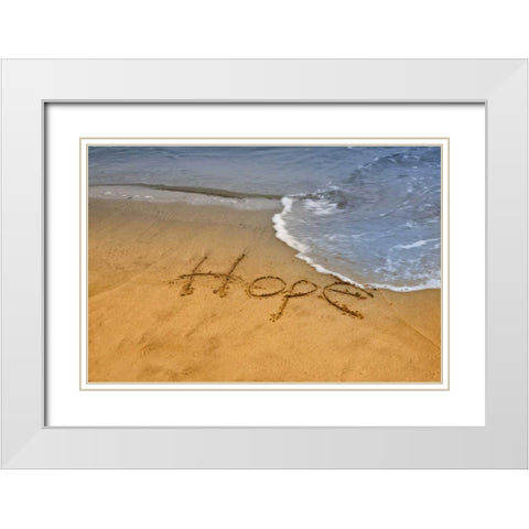 ME, Phippsburg The word hope on Popham Beach White Modern Wood Framed Art Print with Double Matting by Clemons, Kathleen