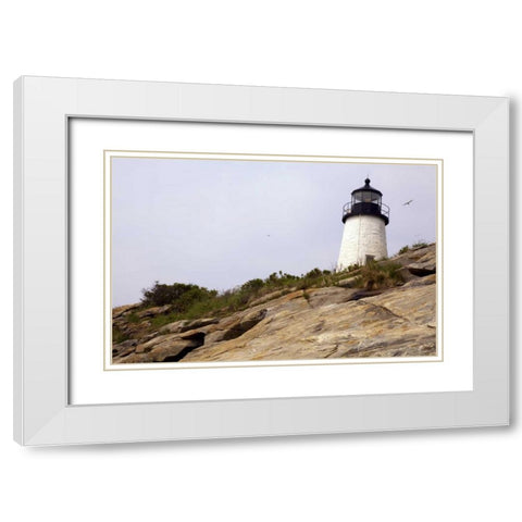 ME, Pemaquid Lighthouse overlooks coastline White Modern Wood Framed Art Print with Double Matting by Clemons, Kathleen