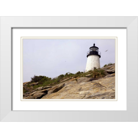 ME, Pemaquid Lighthouse overlooks coastline White Modern Wood Framed Art Print with Double Matting by Clemons, Kathleen