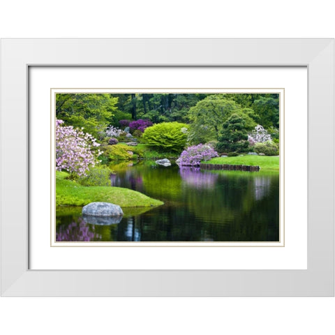 Maine, Northeast Harbor Green garden Scenic White Modern Wood Framed Art Print with Double Matting by Rotenberg, Nancy