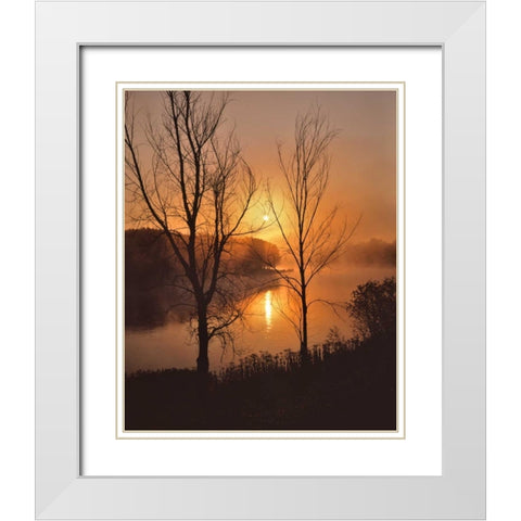 Maine Autumn sunrise over the Kennebec River White Modern Wood Framed Art Print with Double Matting by Terrill, Steve