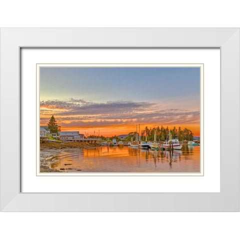 ME, Acadia Boats rest in harbor at sunset White Modern Wood Framed Art Print with Double Matting by Lord, Fred