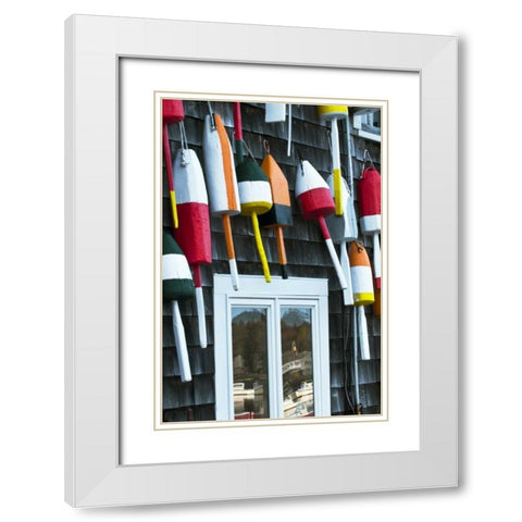 ME, Mount Desert Hanging buoys and window White Modern Wood Framed Art Print with Double Matting by Rotenberg, Nancy