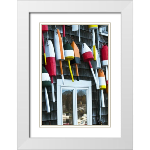 ME, Mount Desert Hanging buoys and window White Modern Wood Framed Art Print with Double Matting by Rotenberg, Nancy