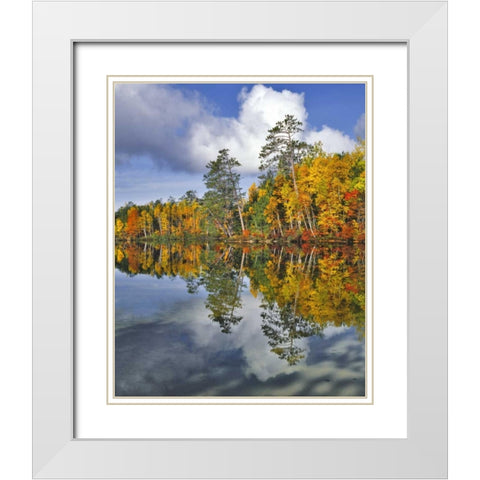 USA, Maine Autumn scenic of Upper Togue Pond White Modern Wood Framed Art Print with Double Matting by Terrill, Steve