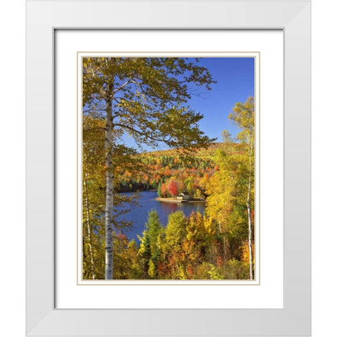 USA, Maine, Bingham Wyman Lake and autumn colors White Modern Wood Framed Art Print with Double Matting by Terrill, Steve