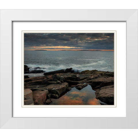 USA-Maine-Acadia National Park Moody sunset on ocean coastline White Modern Wood Framed Art Print with Double Matting by Jaynes Gallery