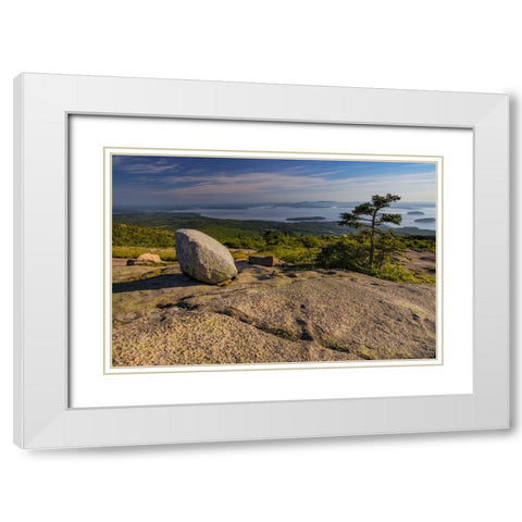 View from Cadillac Mountain looking down onto Frenchman Bay in Acadia National Park-Maine-USA White Modern Wood Framed Art Print with Double Matting by Haney, Chuck