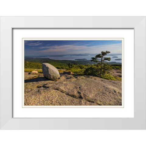 View from Cadillac Mountain looking down onto Frenchman Bay in Acadia National Park-Maine-USA White Modern Wood Framed Art Print with Double Matting by Haney, Chuck