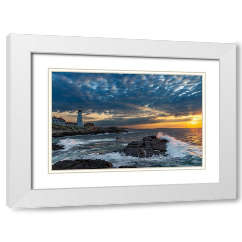 Sunrise at Portland Head Lighthouse in Portland-Maine-USA White Modern Wood Framed Art Print with Double Matting by Haney, Chuck