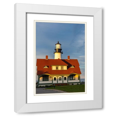 Sunset at Portland Head Lighthouse in Portland-Maine-USA White Modern Wood Framed Art Print with Double Matting by Haney, Chuck