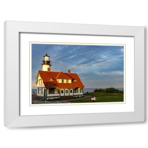 Sunset at Portland Head Lighthouse in Portland-Maine-USA White Modern Wood Framed Art Print with Double Matting by Haney, Chuck