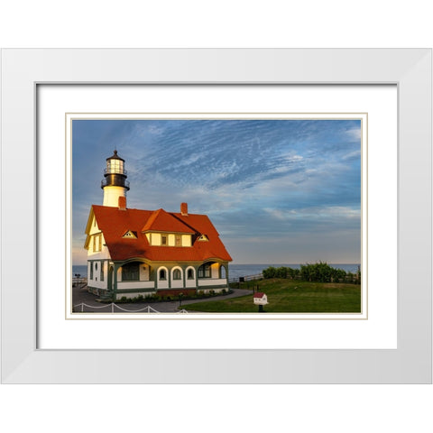 Sunset at Portland Head Lighthouse in Portland-Maine-USA White Modern Wood Framed Art Print with Double Matting by Haney, Chuck