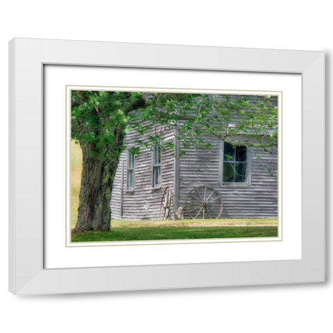 Maine Historic Stone Barn Farm (1820) in Bar Harbor White Modern Wood Framed Art Print with Double Matting by Eggers, Julie