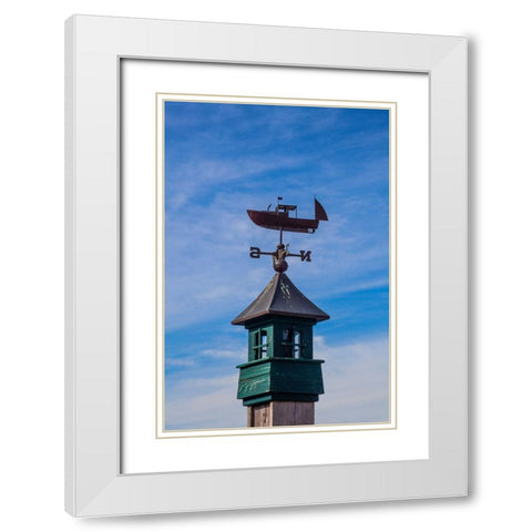 USA-New England-Maine-Mt-Desert Island weather vane topped with a fishing boat White Modern Wood Framed Art Print with Double Matting by Gulin, Sylvia