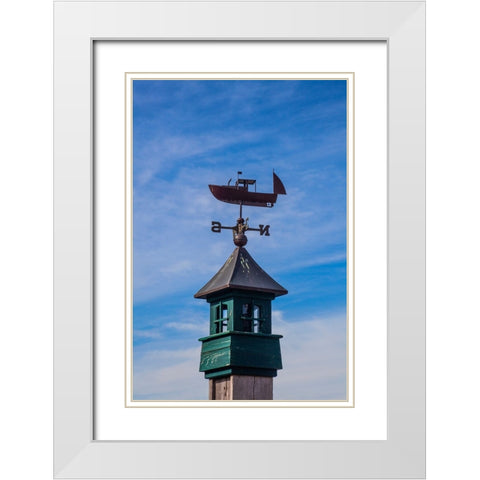 USA-New England-Maine-Mt-Desert Island weather vane topped with a fishing boat White Modern Wood Framed Art Print with Double Matting by Gulin, Sylvia
