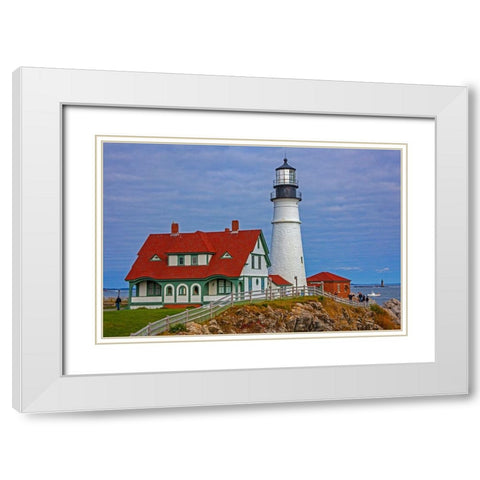 USA-New England-Maine-Cape Elizabeth-Atlantic Portland Head Lighthouse during the Fall season White Modern Wood Framed Art Print with Double Matting by Gulin, Sylvia