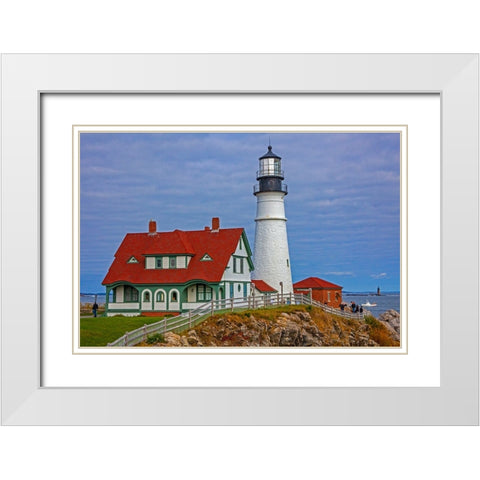 USA-New England-Maine-Cape Elizabeth-Atlantic Portland Head Lighthouse during the Fall season White Modern Wood Framed Art Print with Double Matting by Gulin, Sylvia
