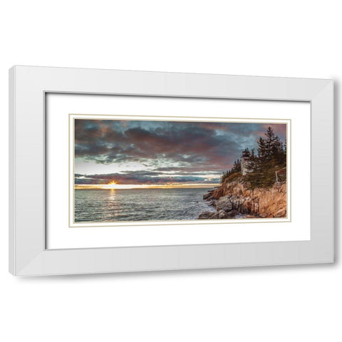Maine-Mt Desert Island-Acadia National Park-Bass Harbor-Bass Harbor Head Lighthouse-autumn-dusk White Modern Wood Framed Art Print with Double Matting by Bibikow, Walter