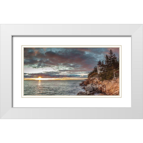 Maine-Mt Desert Island-Acadia National Park-Bass Harbor-Bass Harbor Head Lighthouse-autumn-dusk White Modern Wood Framed Art Print with Double Matting by Bibikow, Walter